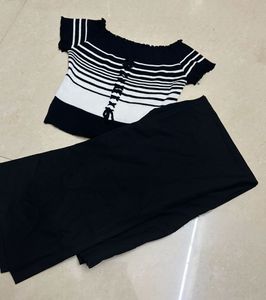 Striped Lace-Up Crop Top With Black Korean Pants