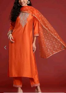 Beautiful Embroidery Orange Kurta Set