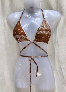 1141. Brown Paisley Print Bikini top