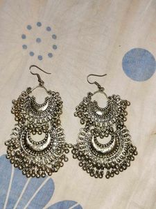 Silver Crescent Jhumka Earrings