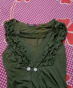 Olive Green Ruffle Top