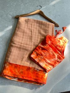 Orange Cotton Silk Saree