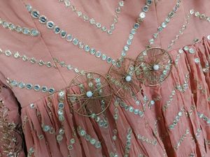 Pastel Peach Sequinn Embroidery Evening Gown