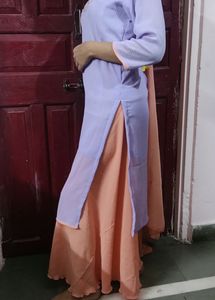 Purple Kurta With Peach Umbrella Plazo And Dupatta
