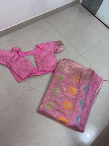 Pink Saree With Ready Blouse