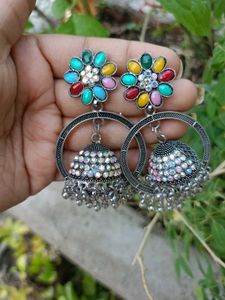 Colorful Flower Jhumka Earrings