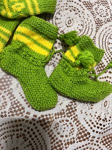 Green &amp; Yellow Knit Dress For Baby