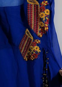 Blue Embroidered Net Side Cut Kurti