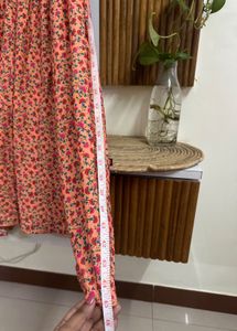 Coral Floral High Neck Smocked Dress