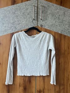 Grey Ribbed Long Sleeve Top