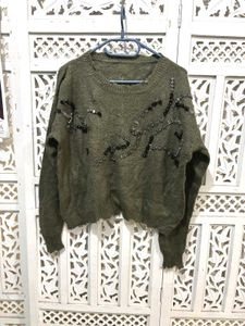 🎀Olive Green Embellished Sweater C
