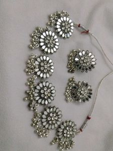 Oxidised Silver Mirror Choker Set