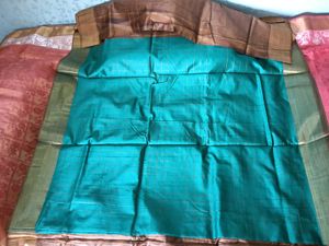Handwoven Silk Plaid Fabric Saree -SeaGreen