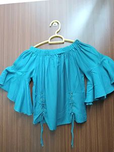 Teal Off-Shoulder Bell Sleeve Top