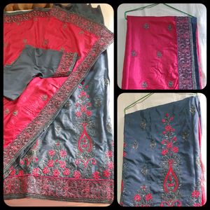 Last Price ✨New Pink Asthetic Saree With Blouse