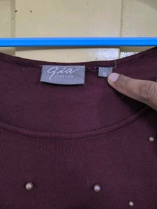 Burgundy Embellished Sweater Top