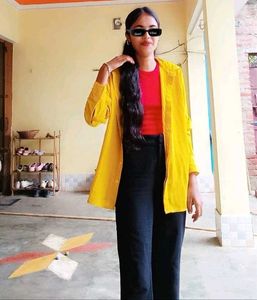 Yellow Oversized Shirt With Red Crop Top
