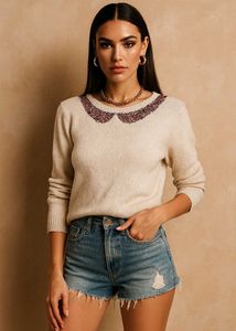 🎀 Imported Elegant Embellished Collar Sweater A