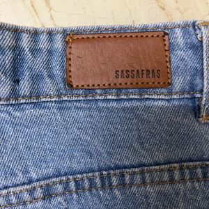 SASSAFRAS- Wide Leg Heart Print Blue Jeans