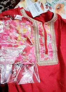 Red Embroidered Kurta Set