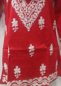 Red Embroidered Kurta