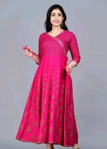 Pink Printed Angrakha Kurta