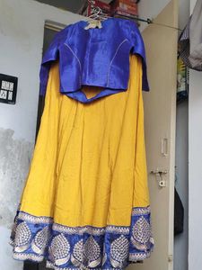 Yellow &amp; Blue Embroidered Lehenga Set
