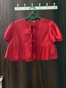 Cute Red Tie-Front Top