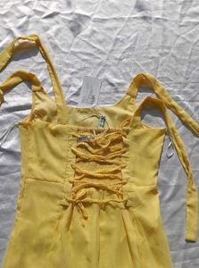Brand New(Newme)Yellow Solid Chiffon Strapy Dress