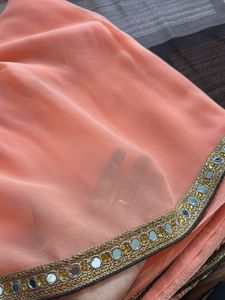 Peach Saree with Mirrored Border