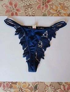 New Navy Blue Lace Thong