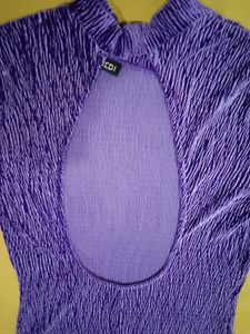 Purple Crinkle Mock Neck Mini Dress