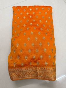 Women Orange Embellished Saree