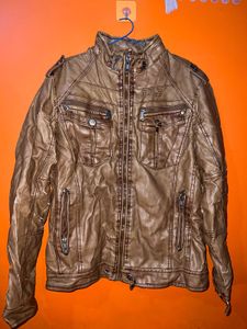 Brown Faux Leather Motorcycle Jacket