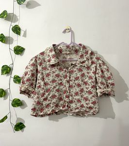 Floral Collar Crop Top/ Size: M