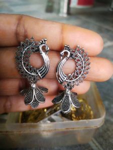 Peacock Design Silver Earrings