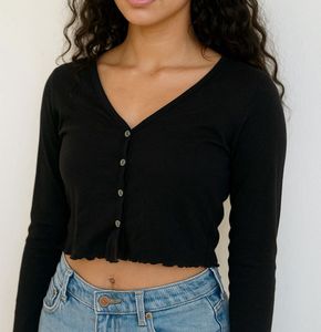 Black Button-Down Crop Top