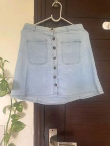 Light Wash Denim Button-Front Skirt