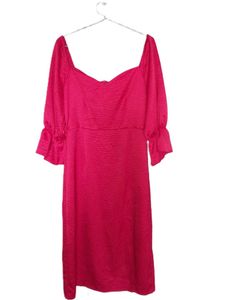 Pink Puff Sleeve Midi Dress