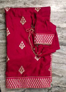 Price Drop Red Silk Saree With Blouse