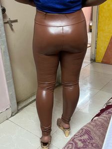 Brown High Waist Faux Leather Leggings pant