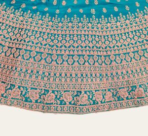 Teal &amp; Pink Embroidered Lehenga