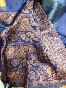 Elegant Navy Blue Saree with Floral Design
