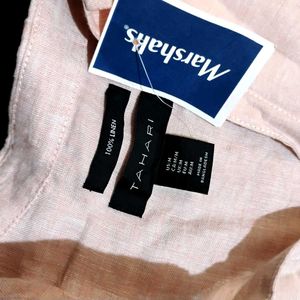 Light Pink Cropped Linen Button-Down
