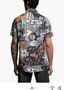Graphic Print Short Sleeve Button-Up