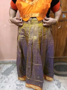 1-TimeUsedGirls Grey&amp;Orange LehengaCholi-PattuPava