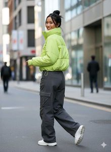 BERSHKA Lime Green Puffer Jacket