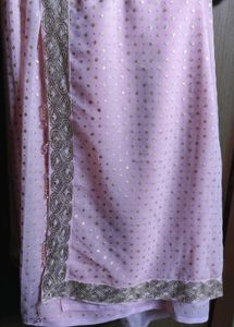 Glitter baby pink festive saree with beaded tassle
