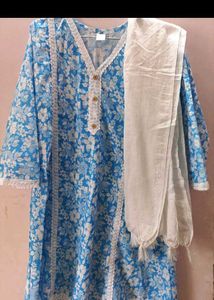 Light Blue Kurta Set.(Kurti+Pants+Duppatta)