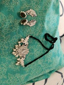 antique silver oxidised necklace and earring set